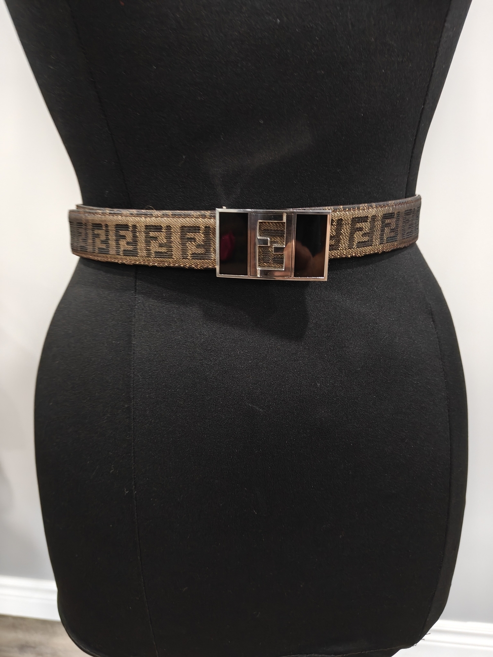 Fendi Brown Logo Canvas Belt with FF Buckle